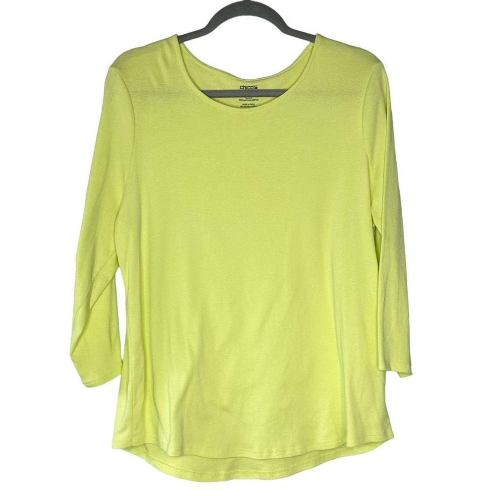 Chico’s Size 3/XL 3/4 Sleeve Chartreuse Lime Green Supima Cotton Ultimate Tee